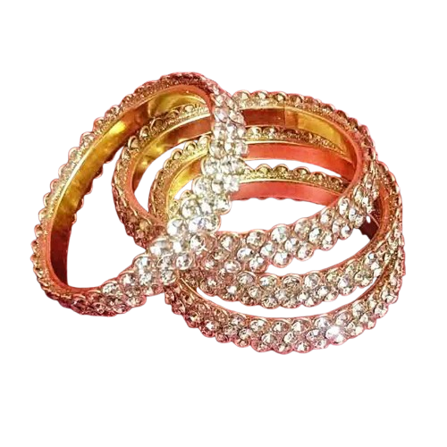 Gold-Toned Crystal Studded Bangles Set for Women & Girls | Elegant Traditional & Wedding Jewellery | Sparkling Stone-Studded Bridal Bangles