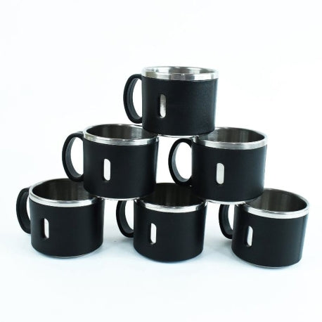 Apex Premium Stainless Steel Desk Mug Set - Set of 6, 150ml Each, Durable & Elegant for Tea/Coffee