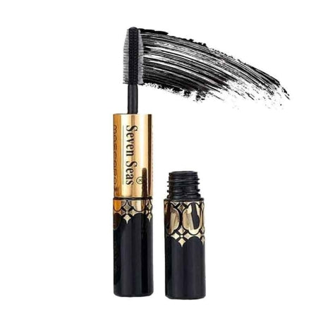 Seven Seas 2-in-1 Waterproof Eyeliner & Mascara for Dramatic Lashes - Deep Black, Glossy Finish