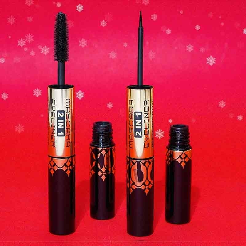 Seven Seas 2-in-1 Waterproof Eyeliner & Mascara for Dramatic Lashes - Deep Black, Glossy Finish